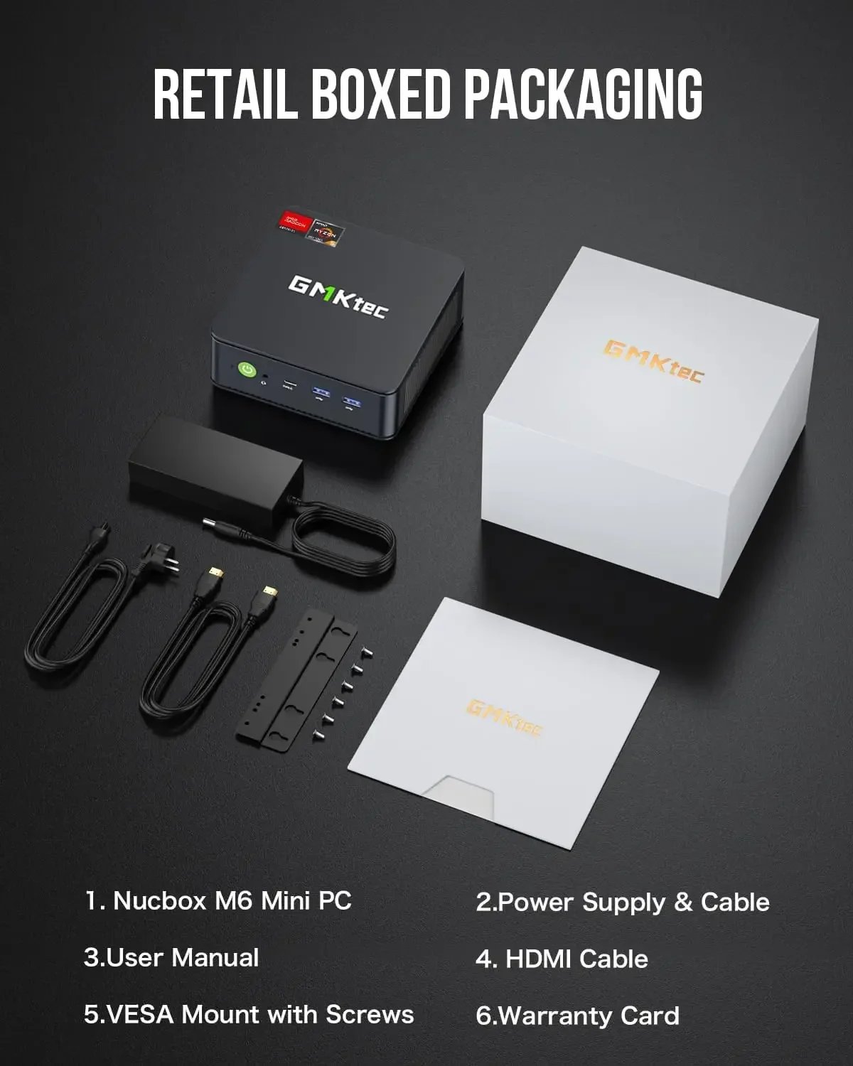 New! GMKtec M6 AMD Ryzen 5 6600H Mini PC Threads DDR5 4800MHz M.2 SSD BT5.2 USB3.2*3 HDMI DP 4K@60Hz Desktop Gaming Office Compu