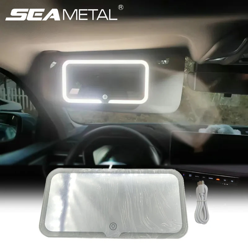 SEAMETAL Auto-Sonnenblende, Make-up-Spiegel, LED, 3-farbige Helligkeit, dimmbar, HD-Kosmetikspiegel, Touchscreen, Innenraum, Auto-Make-up-Spiegel