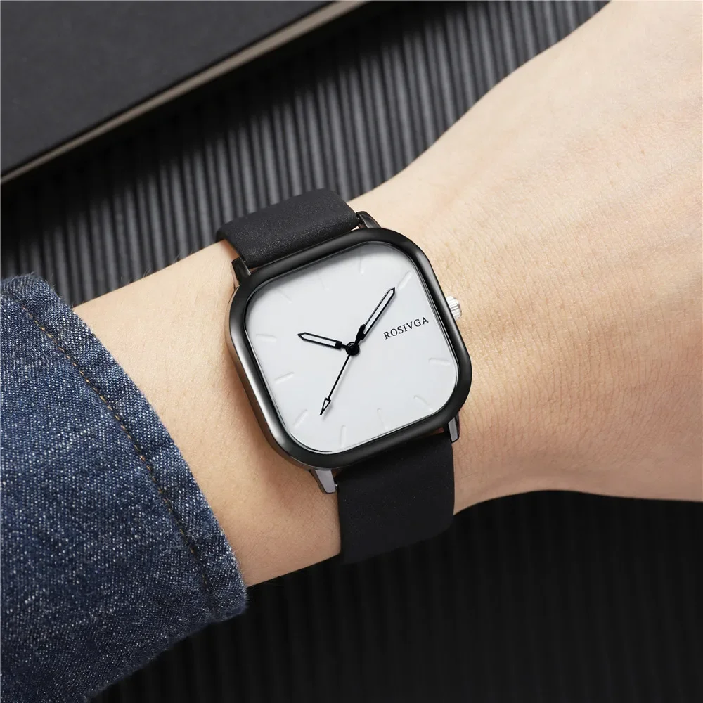 Reloj de moda con esfera cuadrada Simple, reloj de pulsera de cuarzo de cuero PU para hombre y mujer, reloj de pulsera para hombre