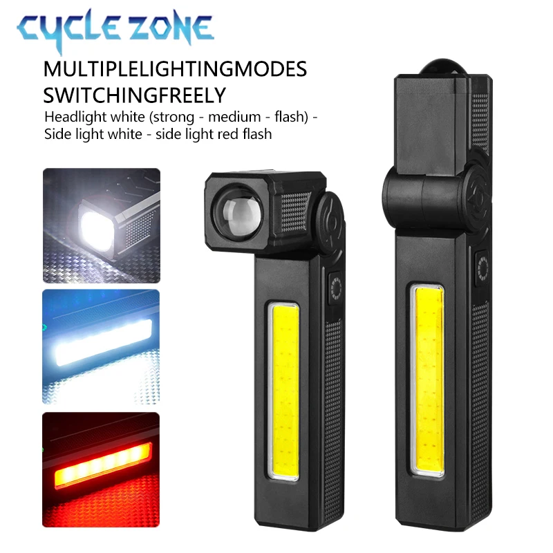 Potente linterna COB, lámpara plegable de mano, antorcha de trabajo para acampar con imán, inspección de coche, luces Flash de advertencia rojas para exteriores