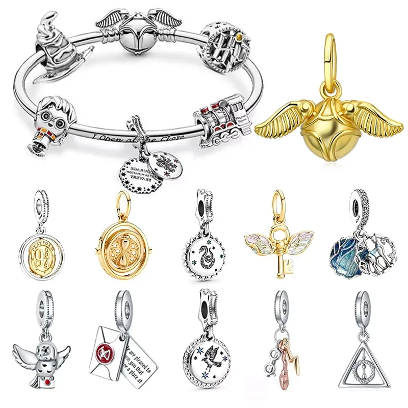 Miniso encantos contas 925 prata esterlina para 925 original harry 3mm potter pulseiras feminino pingente diy jóias fazer presentes