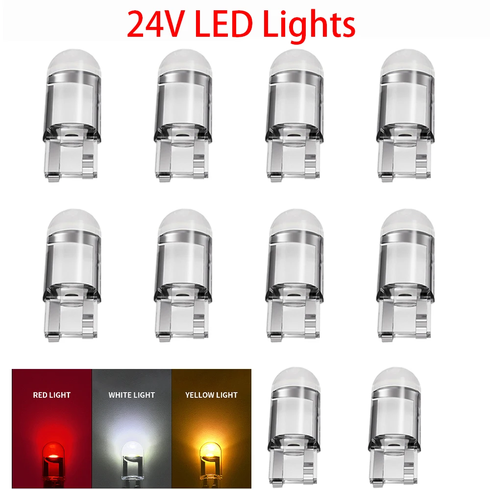 10 Uds 24V luz LED T10 W5W COB SMD bombilla de coche para camión luz de lectura Interior lámpara de placa de matrícula blanco 6000K 24V accesorios diodo