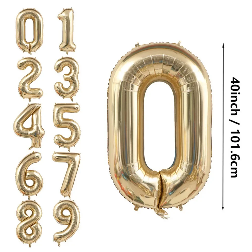 1PCS 40 นิ้วขนาดใหญ่สีขาวทองทองฟอยล์ดิจิตอลบอลลูนสําหรับสาววันเกิดฮีเลียมขนาดใหญ่ number0-9 บอลลูนตกแต่ง