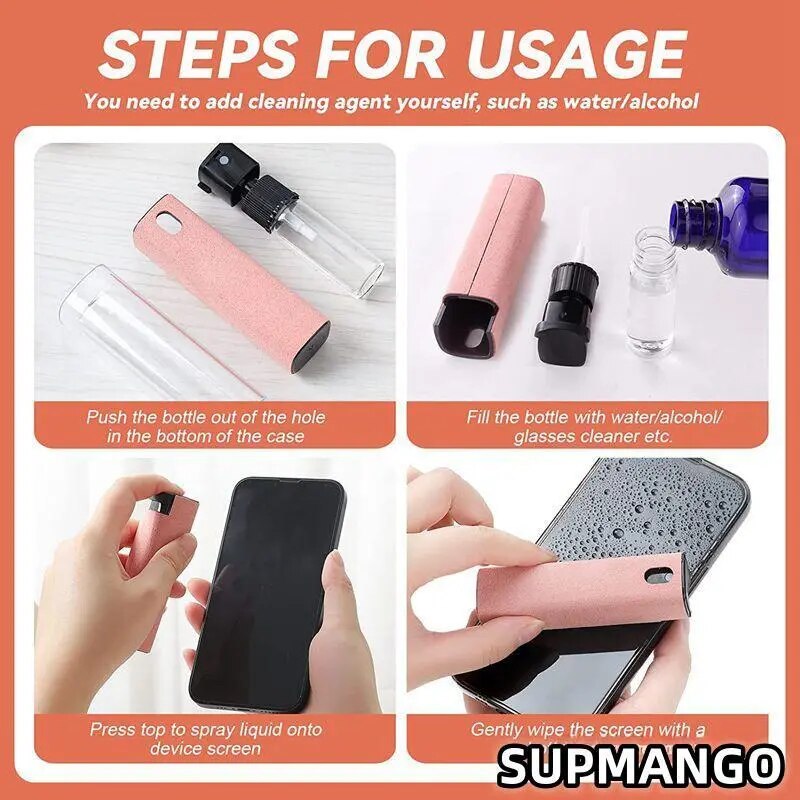 Nettoyeur d'écran en microcarence 2 en 1, ensemble de bouteilles de pulvérisation, lingettes pour téléphone portable, ordinateur ISub, gril en microcarence, iPhone, livres, lunettes