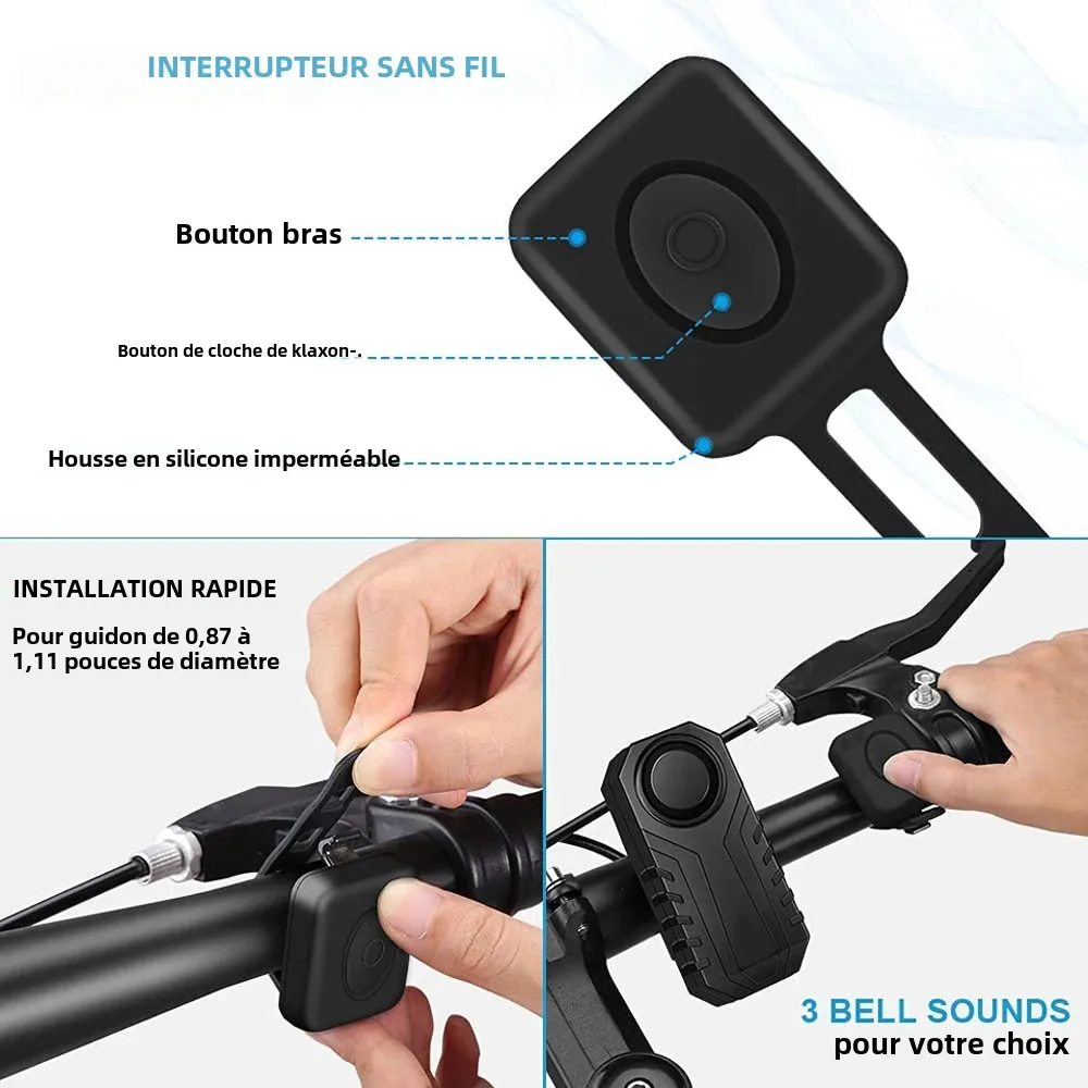 Sectyme – klaxon d'alarme de vélo sans fil, étanche, antivol, télécommande, alarme de Vibration pour vélo, moto, Scooter électrique