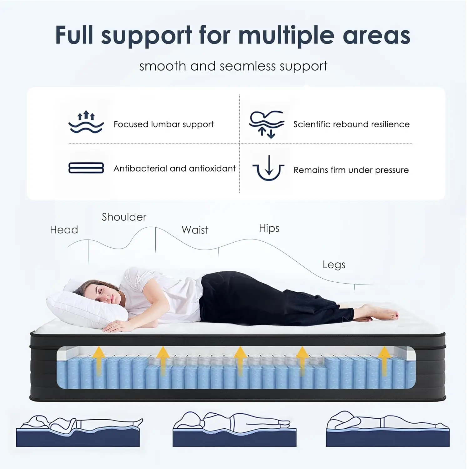 Queen Mattress, 12 Inch Hybrid Mattress in a Box,Individual Pocket Spring Bed Mattress,Medium Firm,Memory Foam Mattress,Black,
