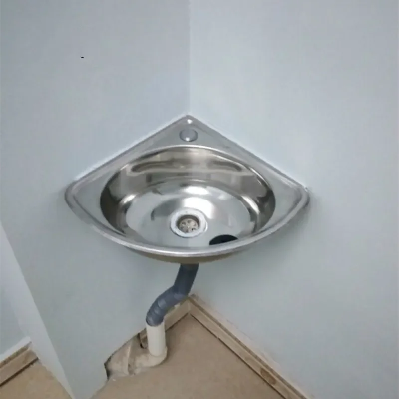 Lavabo triangular de acero inoxidable, fregadero de cocina montado en la pared, lavabo individual, lavabos de baño