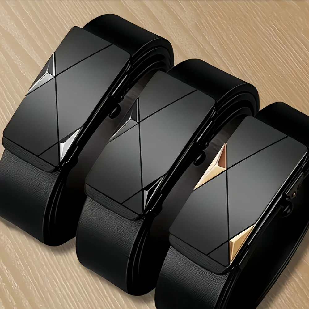 Cinturón con hebilla automática de PU para hombre, moda de lujo, informal, Color sólido, cinturón de aventura al aire libre para regalar al padre