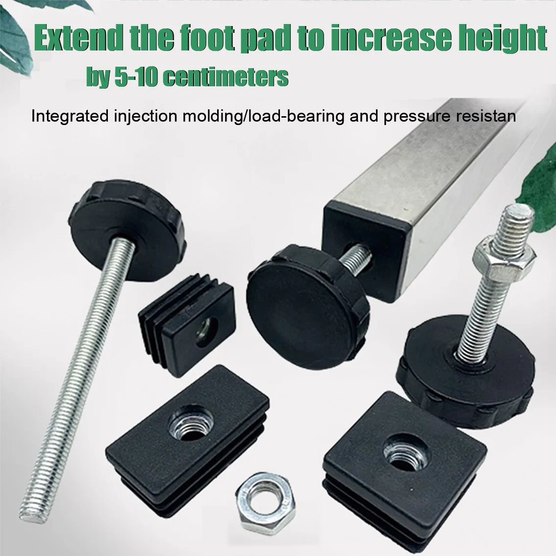 1Pcs M8 50/100mm Adjustable Foot Pads With Nuts Pipe Plugs Black Square Furniture /Wheel Accessorie Adjustable Plastic Pipe Plug