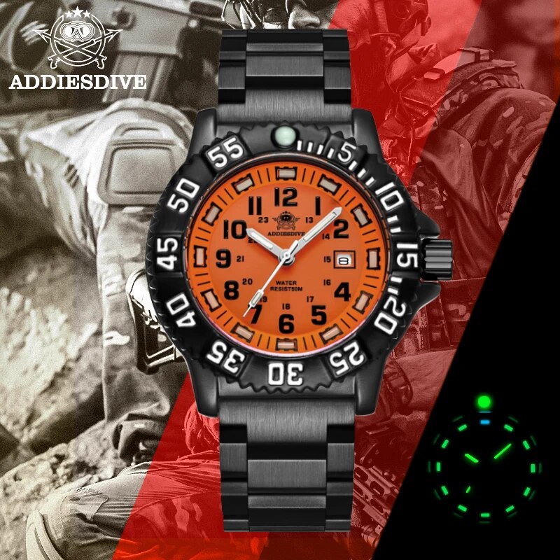 Addies Mannen Militaire Horloges Vrije Outdoor Sport Lichtgevende Horloge Multi-Functionele Nylon Stalen Band Waterdichte Heren Quartz Wat