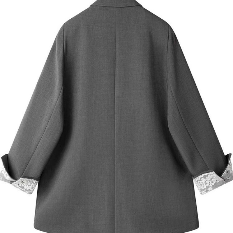 Luxus Grau Schwarz Blazer Marke Frauen Blazer Frühling Herbst Spitze Patchwork Langarm Anzug Design Büro Dame Blazer Mantel Neue