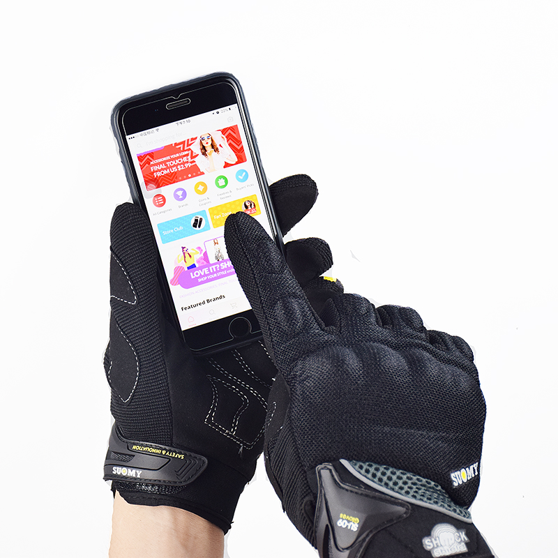 SUOMY Breathable Full Finger Racing Motorcycle Gloves Quality Stylishly Decorated Antiskid Wearable Gloves Large Size XXL Black