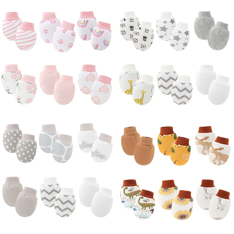 6 pares/lote luvas recém-nascidos proteção rosto bebê menino luvas de algodão macio anti-risco dos desenhos animados impresso meninas infantil suprimentos