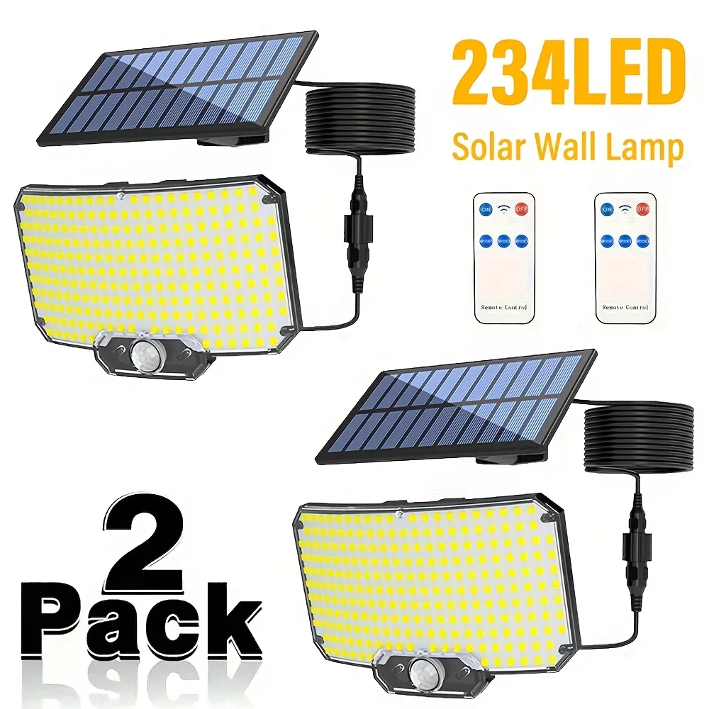 1-2 uds luz Solar superbrillante 234LED, farola con Sensor IR, luz de pared decorativa, múltiples modos de interruptor con Control remoto