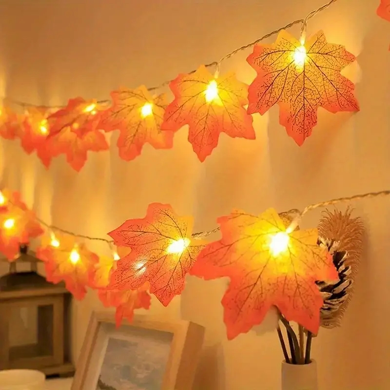 Maple Leaf String Lights para decoração de casa, alimentada por bateria, fada, festa, feriado, arranjo, cena, ao ar livre, 1pc, 10 led, 20 led