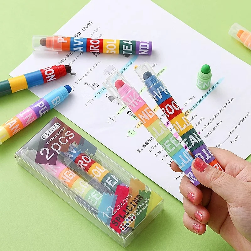 12 ชุดสี Splicing Solid Highlighters ปากกาสี Graffiti ปากกา Key Line Markers โรงเรียนอุปกรณ์สํานักงานเครื่องเขียน