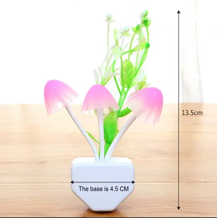 Lámpara LED nocturna con forma de seta creativa con enchufe de EE. UU./UE, lámpara de pared rosa/Tricolor con hierba/hoja, lámpara de dormitorio ahorradora de energía de 110V/220V