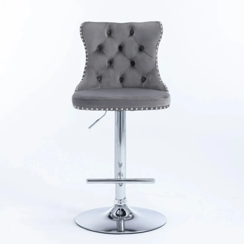 Swivel Velvet Bar Stools, Chrome Base Barstools Set of 2 with Tufted Backs, Upholstered Adjustable Seat for Pub, Kitchen Island