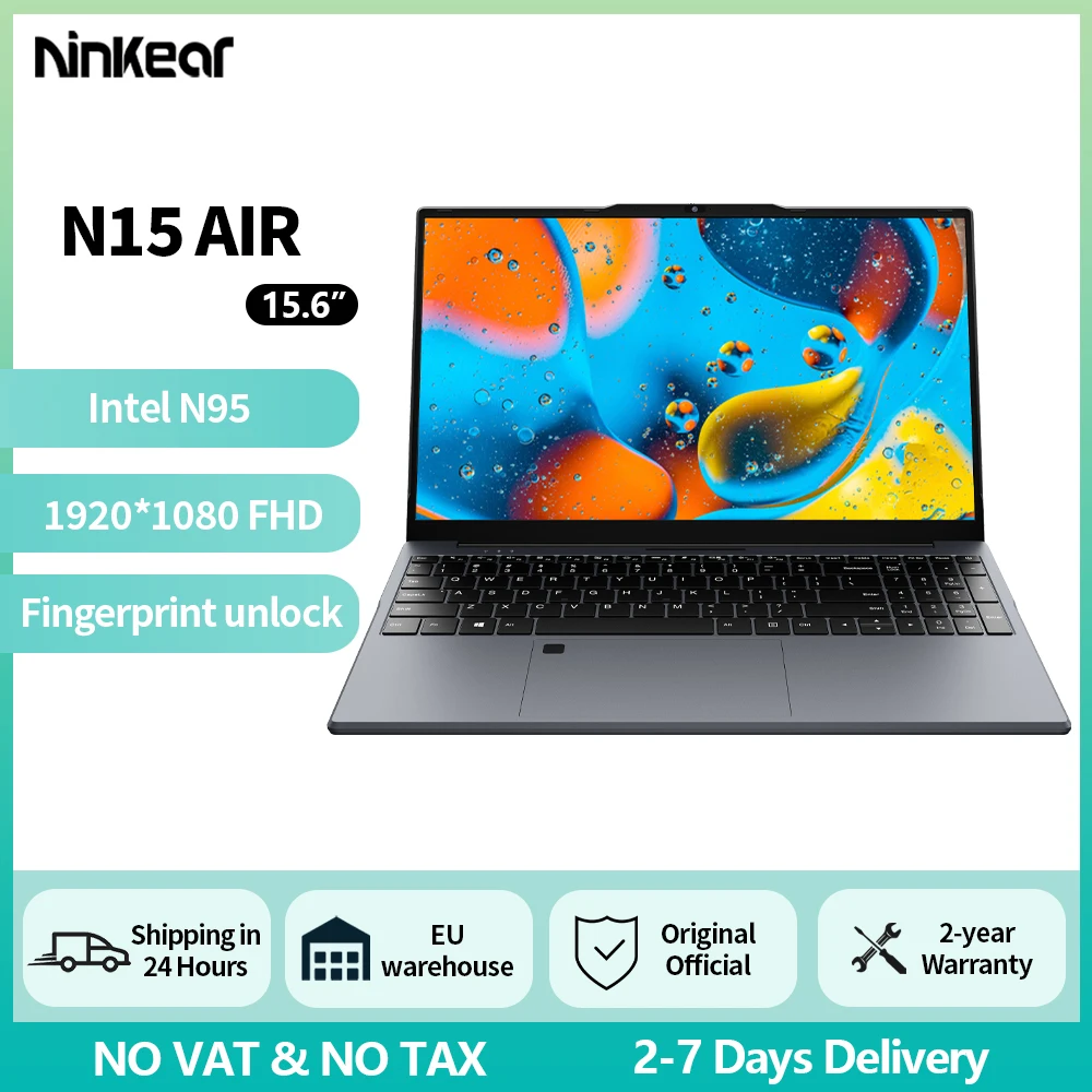 Laptop Ninkear N15 Air 15.6" FHD IPS 16GB DDR4 512GB SSD Intel N95 180 °   ribaltare con tastiera retroilluminata con sblocco delle impronte digitali Windows 11