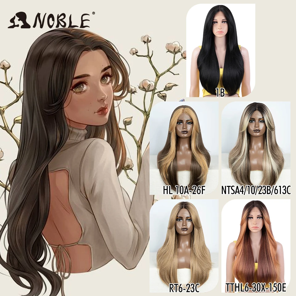 Noble วิกผมสังเคราะห์ลูกไม้ด้านหน้าด้านหน้า 26 "ตรง Ombre วิกผมลูกไม้คอสเพลย์วิกผมสีขาววิกผมสีบลอนด์สําหรับผู้หญิงวิกผมลูกไม้วิกผมสังเคราะห์