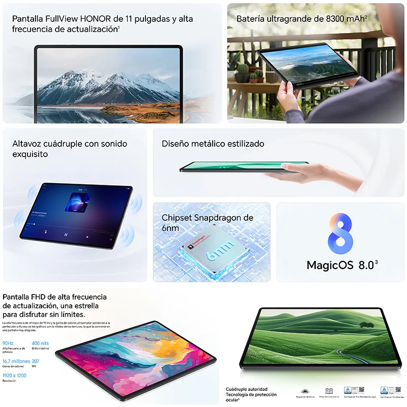 HONOR Pad X8a Tablet, 11 polegadas, Snapdragon 680, Wi-Fi, 90Hz, 8300 mAh Bateria, MagicOS 8.0 Android 14