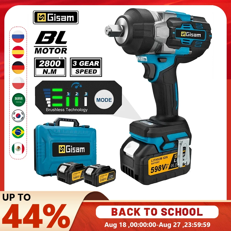 Gisam 2800N.M Brushless Electric Wrench 1/2 Inch Cordless Impact Wrench Electirc Screwdriver Drill For Makita 18V Battery Pin