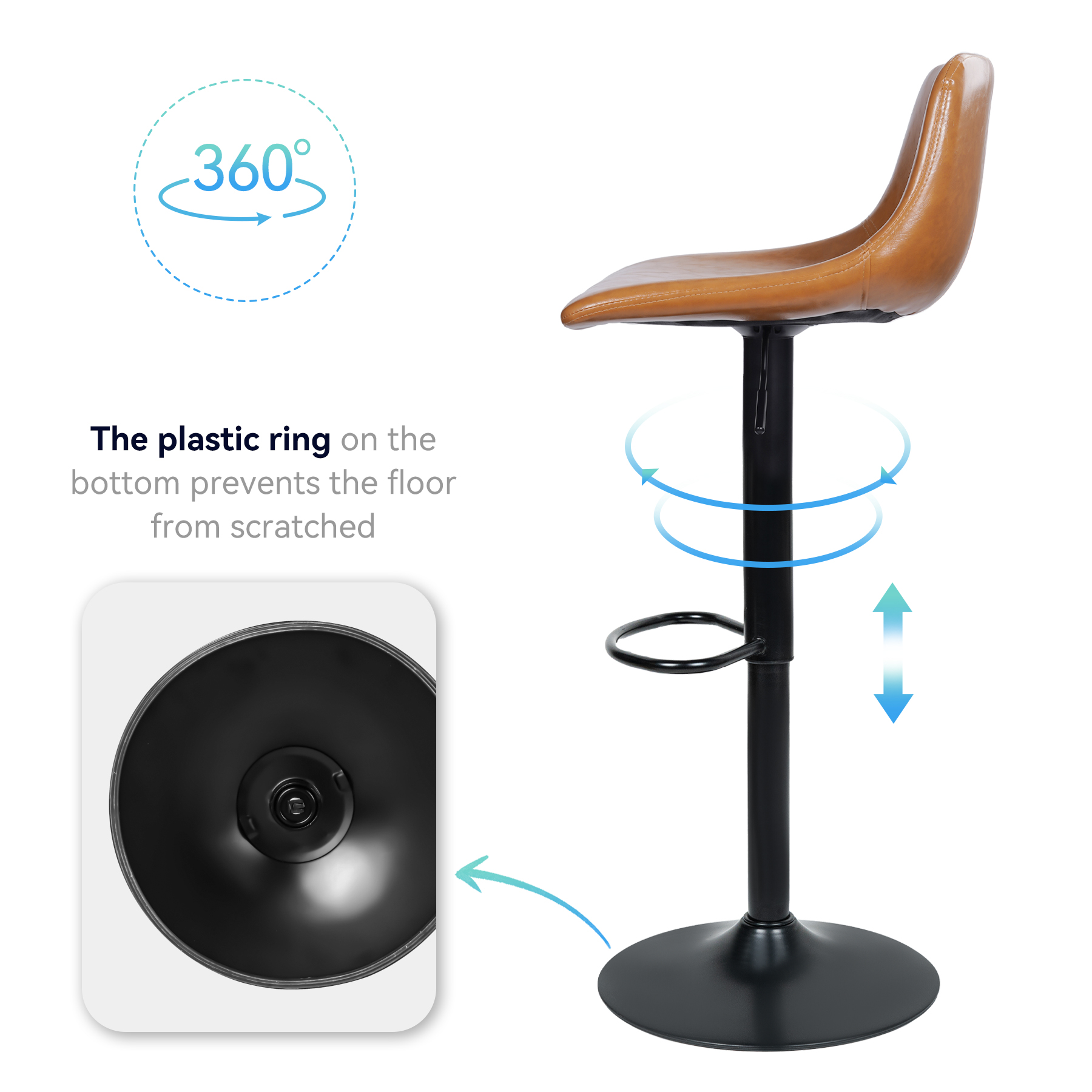 Rotating Bar Stool 2-Piece Set, Modern Bar Stool with High Counter, Artificial Leather Bar Chair with Backrest and Metal Legs, Suitable for Kitchen Island, Bar, Living Room