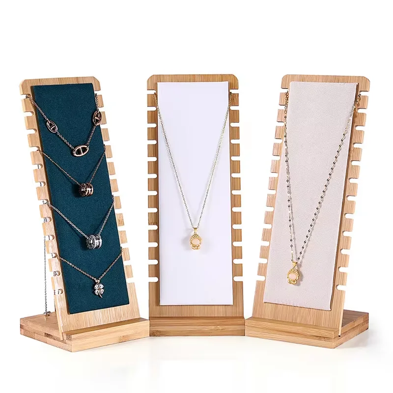 เครื่องประดับไม้ไผ่ชั้นวางจอแสดงผลหลายสร้อยคอจี้ Rack สร้อยคอจัดเก็บแขวนเครื่องประดับ Props
