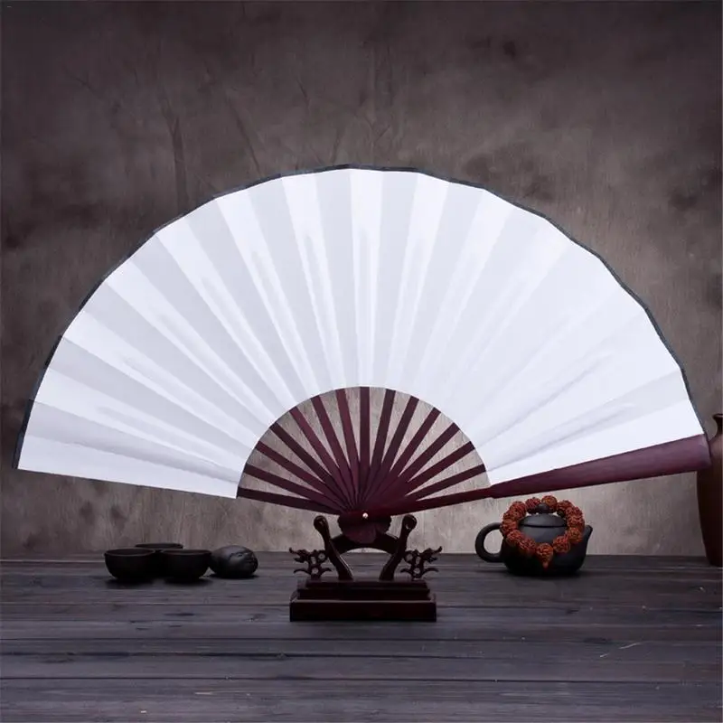 Chinese Folding Fan Silk Cloth Blank Hand Held Fans Wooden Bamboo Antiquity Folding Fan for Calligraphy Painting Home Decor