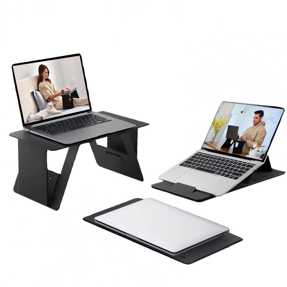 Fake Leather Wood Laptop Stand Foldable Computer Support Stand Adjustable Small Magnetic Laptop Desk Bed