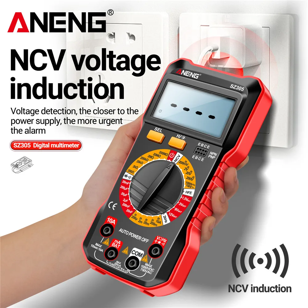 ANENG SZ305 มัลติมิเตอร์แบบดิจิตอล Professional AC/DC แรงดันไฟฟ้าแอมป์มิเตอร์ตัวเก็บประจุ hFE Triode NCV แรงดันไฟฟ้า Induction เครื่องทดสอบช่างไฟฟ้า