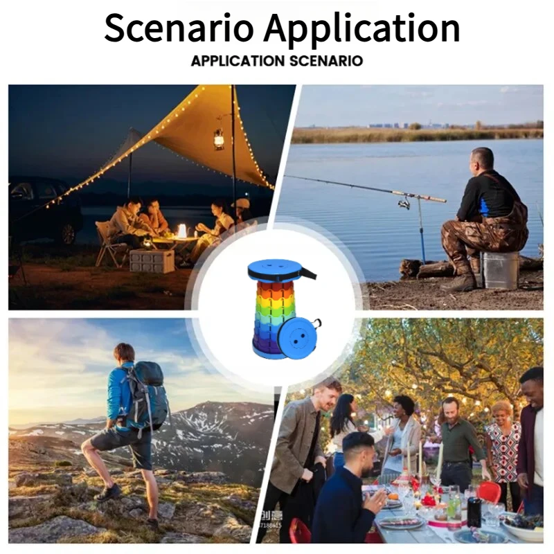 2025 1PC Sgabello pieghevole arcobaleno Altezza regolabile Materiale PP Portatile pieghevole compatto per attività all'aperto di pesca in campeggio