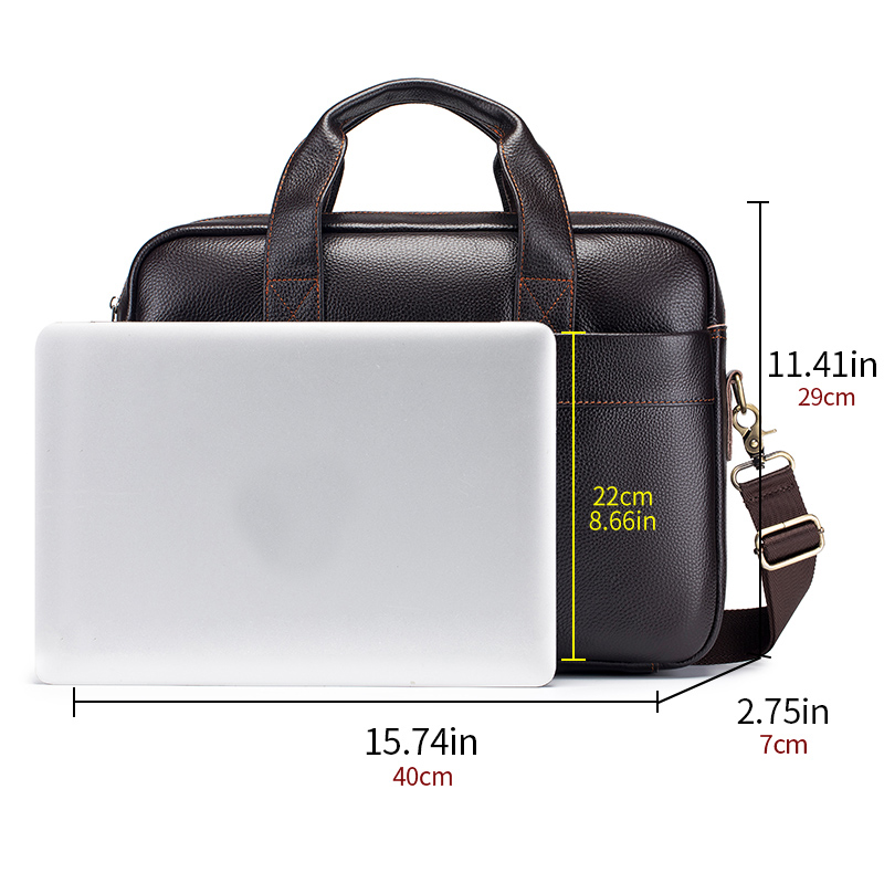 Leren handtas voor heren, aktetas van rundleer met toplaag. Computertas met enkele schouder, diagonaal kruis, grote capaciteit, zakelijke tas.