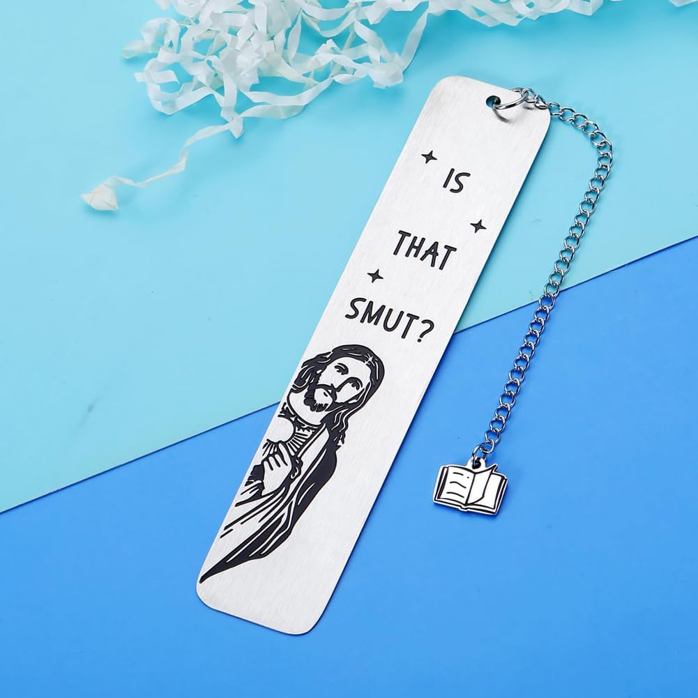 ที่คั่นหนังสือโลหะตลกพร้อมพู่คนรักหนังสืออารมณ์ขัน Peeking Jesus Book Marker - นั่น Smut? ของขวัญวันเกิดผู้อ่าน