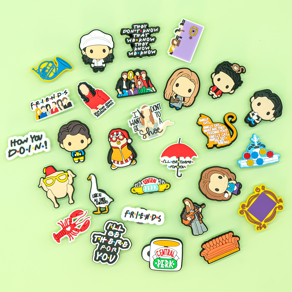 1-28 шт., подвески для обуви «Друзья» из ПВХ для женщин и мужчин, Рэйчел Моника, классические американские пряжки для сабо из фильма для сандалий, украшения для обуви, булавки