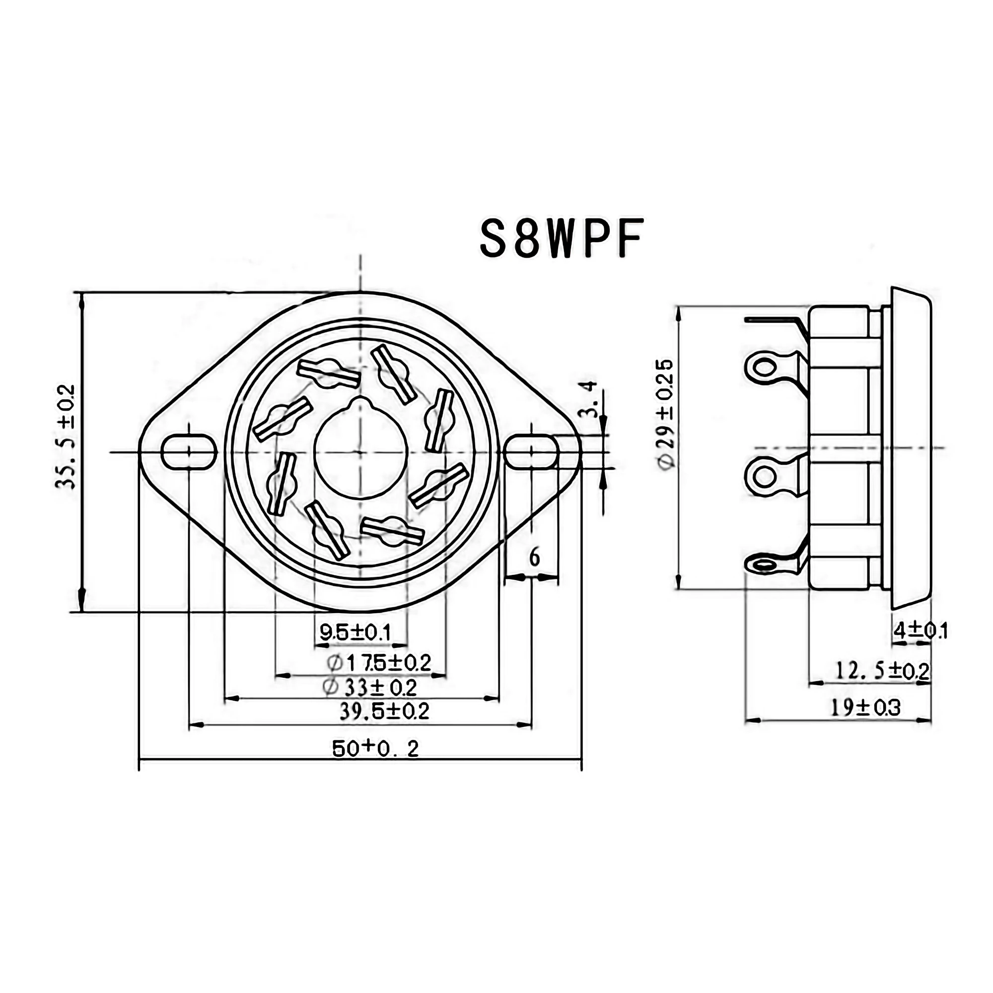 베이클라이트 팔각 밸브 튜브 소켓, 진공관 앰프 섀시 마운트, 8Pin, S8WPF, 6SN7, 6SL7, EL34, 6V6, 6L6, 6CA7, GZ34, KT88 용, 1 개