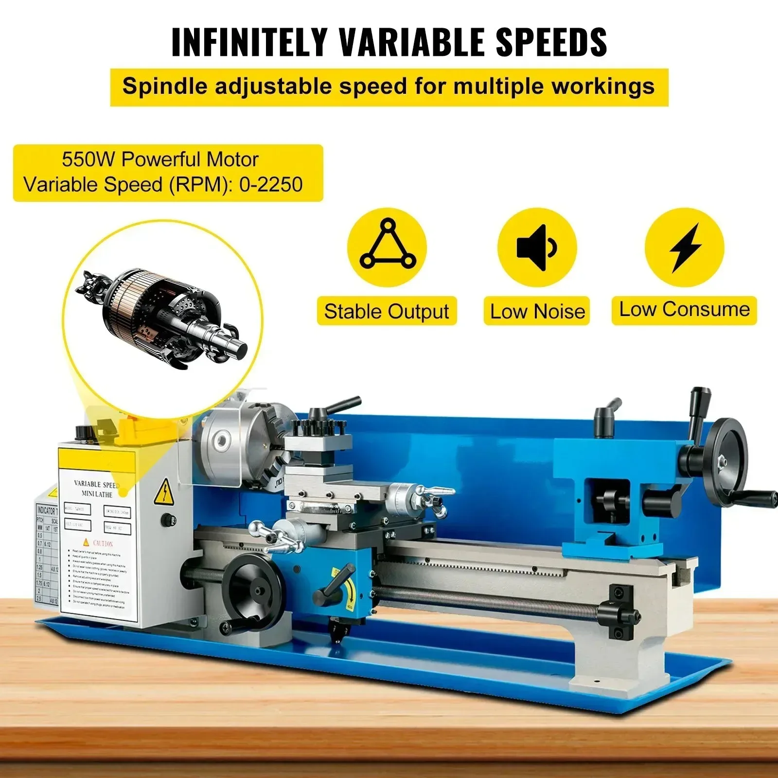 Sihao Mini Metal Lathe 550W Metal Mini Lathe 180x350mm Tool Precision Machine Metalworking Home Tool Speed Milling Metal Turning