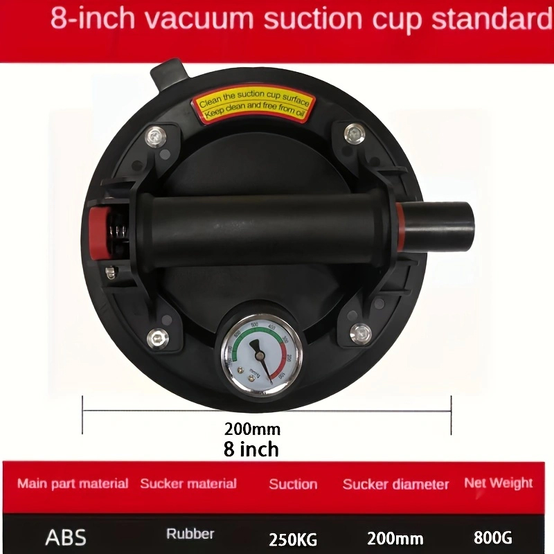 Levantador de ventosa a vácuo resistente de 8 polegadas - capacidade de carga de 550 lb, à prova de vazamentos para manuseio de vidro, telha e pedra 1 unidade/2 unidades