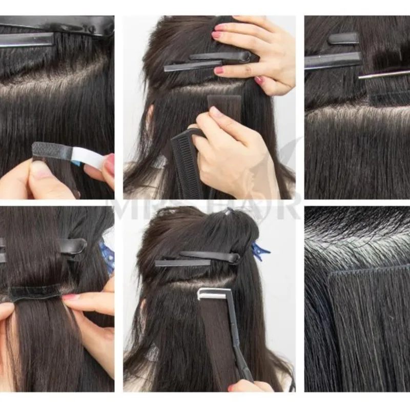 Bande Invisible dans les Extensions de cheveux humains sans couture, trame de peau Pu, Extensions de cheveux injectées, adhésifs attachés à la main, 10 pièces/paquet