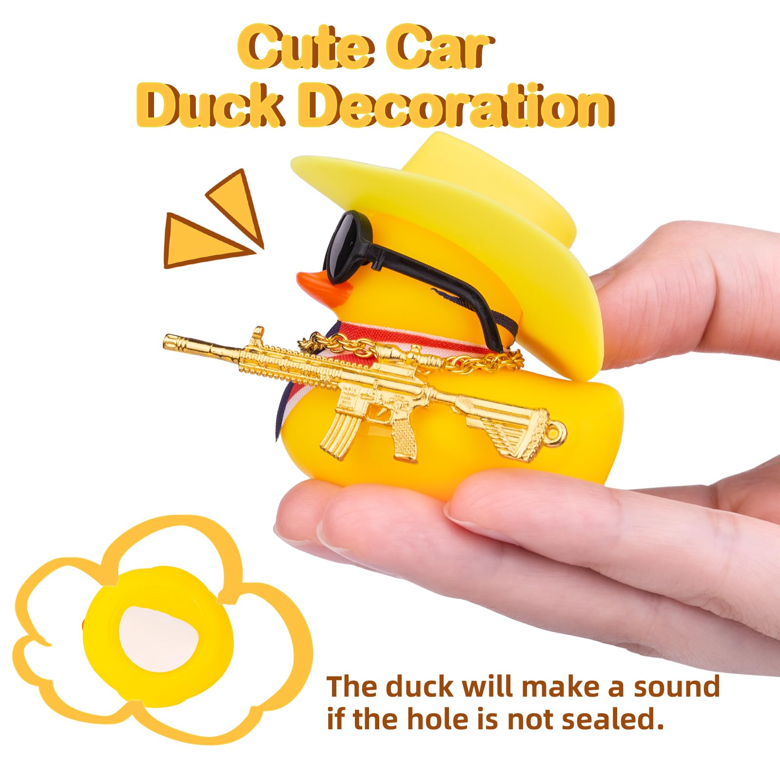 Rubber Duck Car Ornaments Duck Car Dashboard Decorations for Cool Car Accessories with Cowboy Hat Necklace and Sunglasses