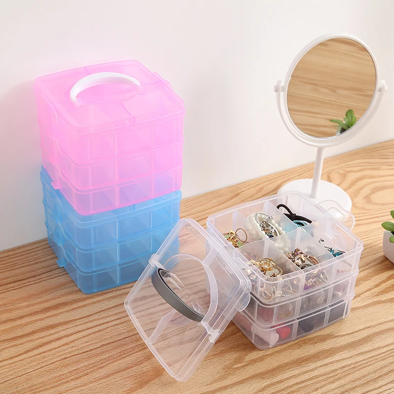 3 Layers 18 Compartments Clear Storage Box Container Jewelry Bead Organizer Case Plastic Empty Box Multifunction Tool Case 3 La