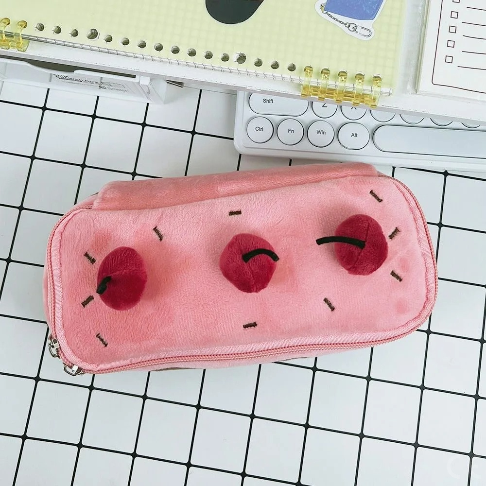 Cute Pencil Bag Plush Cherry Cake Pencil Case Large Capacity Student Stationery Storage for Girls Kids Back to School Gift