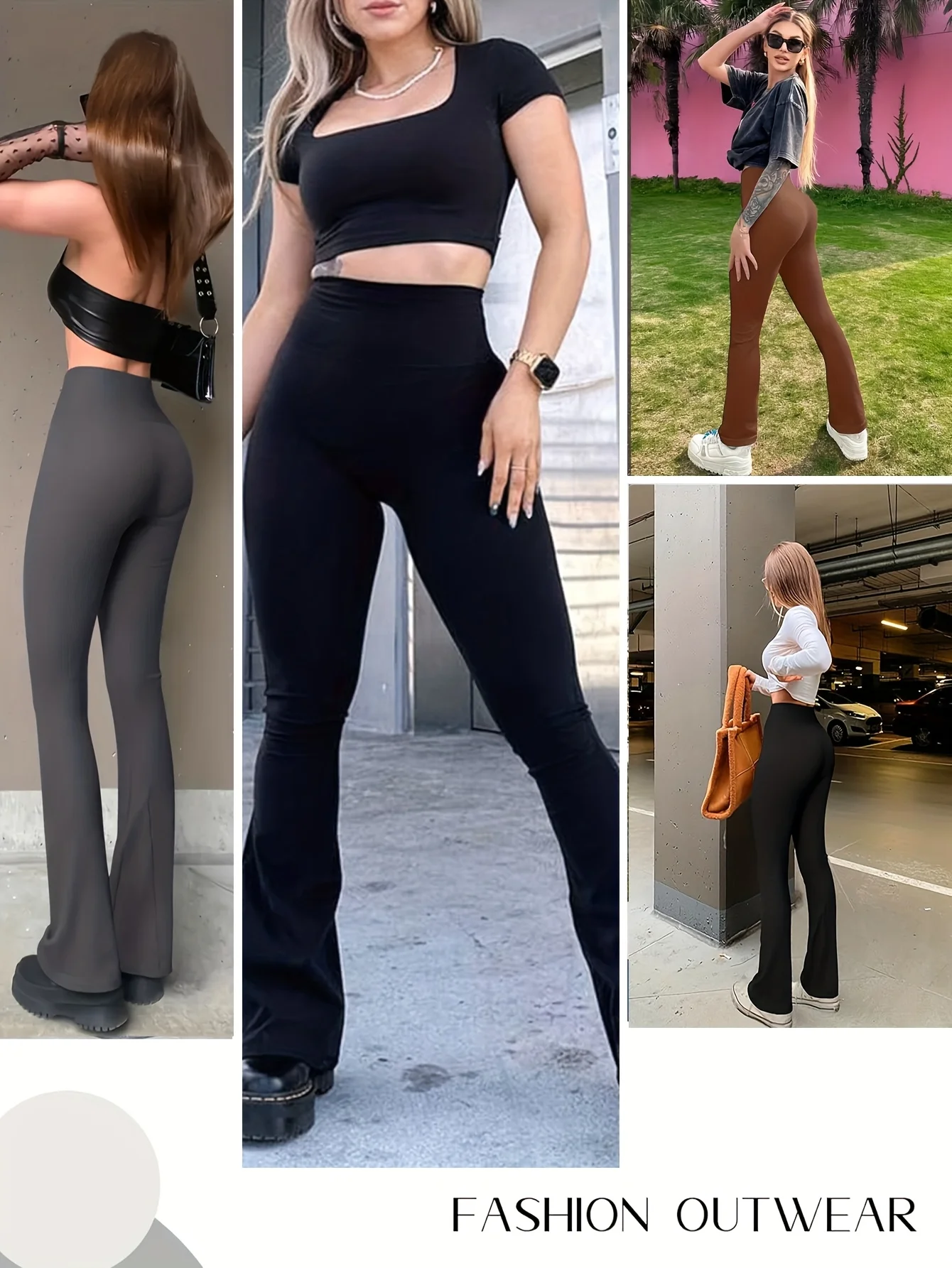 Spring and summer solid color bell bottom pants, women's casual high waisted taboo pants, elastic waistband