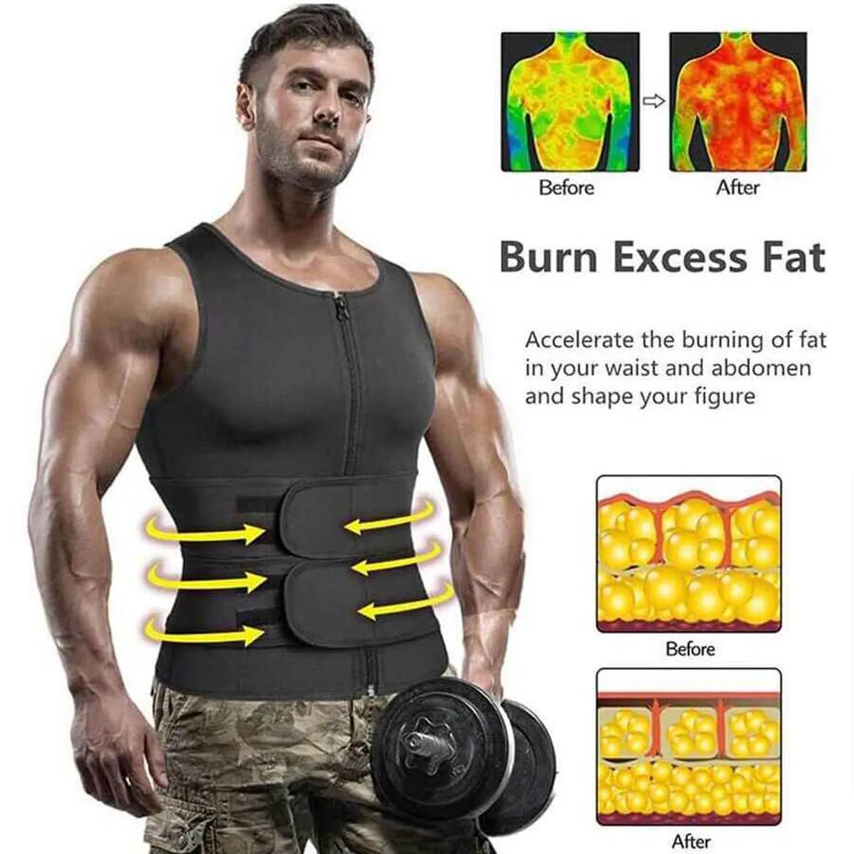 Gilet da sauna in neoprene per uomo con allenamento in vita Canotta da allenamento dimagrante Tuta da sudore Body Shaper Attrezzatura da fitness