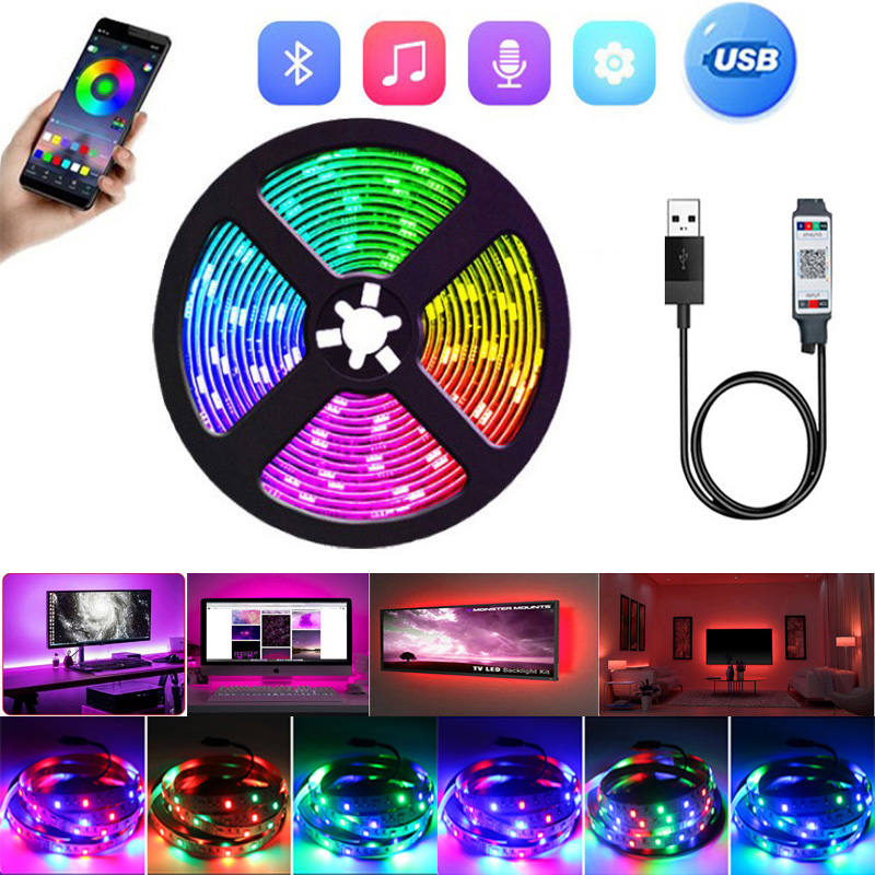 LED Strip Lights RGB 5050 Smart Bluetooth Control Music Sync USB 5V Flexible Led Lamp Tape For Room Party Decor TV Backlight