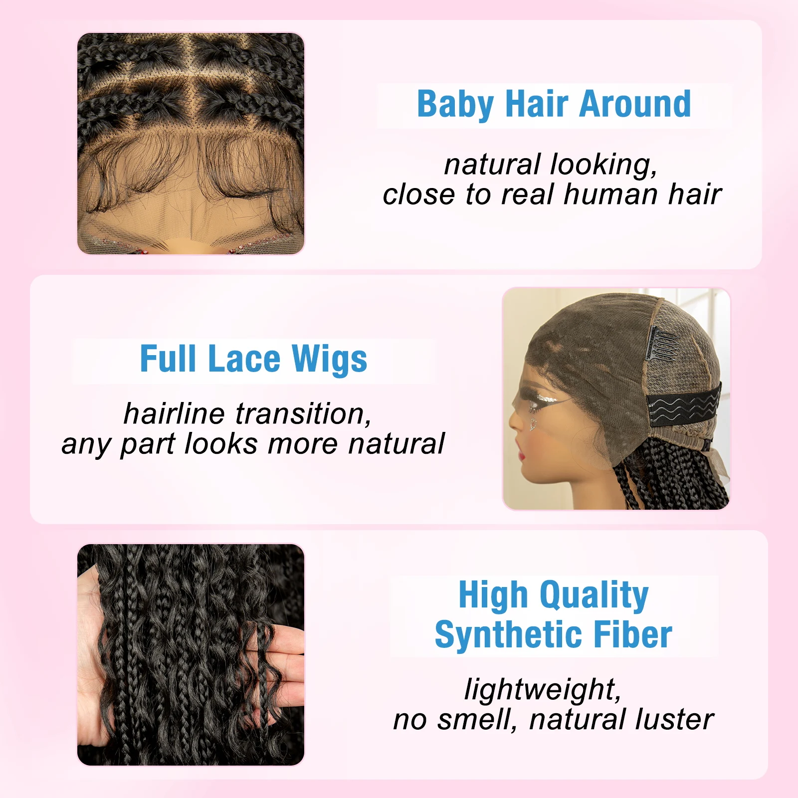 36 polegadas de comprimento boho trançado perucas com cabelo do bebê sintético completo laço sem nós caixa trança peruca com encaracolado peruca frontal do laço