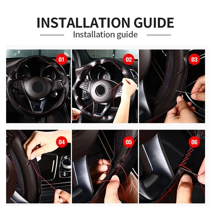 Housse tressée pour volant de voiture, Texture douce, avec aiguilles et fil, en cuir artificiel, style de voiture