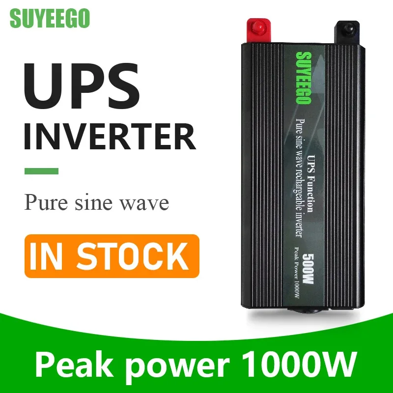 Inversor de corriente de onda sinusoidal pura para coche, inversor de corriente UPS de 500W CC de 12v a CA 220v, enchufe europeo, convertidor de voltaje de carga de batería para coche