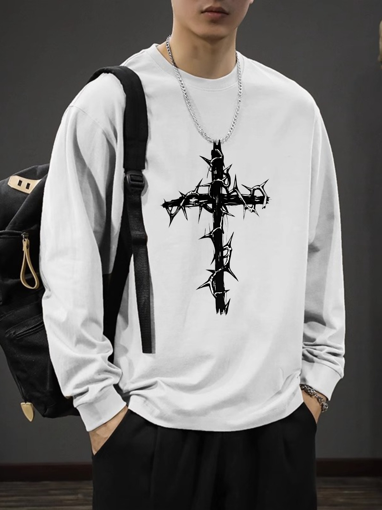 Camiseta para hombre, maleta con cruz de espinas de verano, camisetas para hombre de manga larga, camiseta de gran tamaño de Hip-hop oscura para hombre, camisetas Y2k
