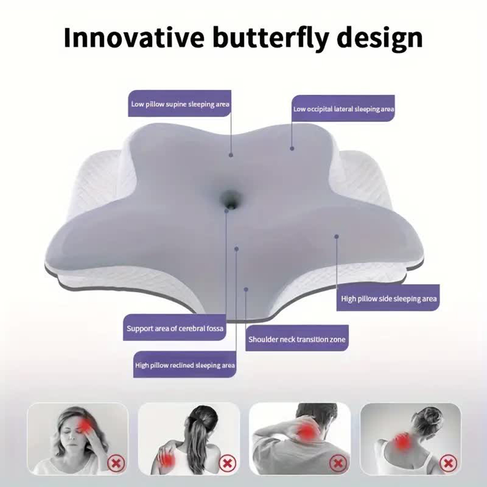 Almohadas de espuma viscoelástica en forma de mariposa, almohada relajante Cervical de rebote lento para el cuello, almohada ortopédica para aliviar el dolor para dormir